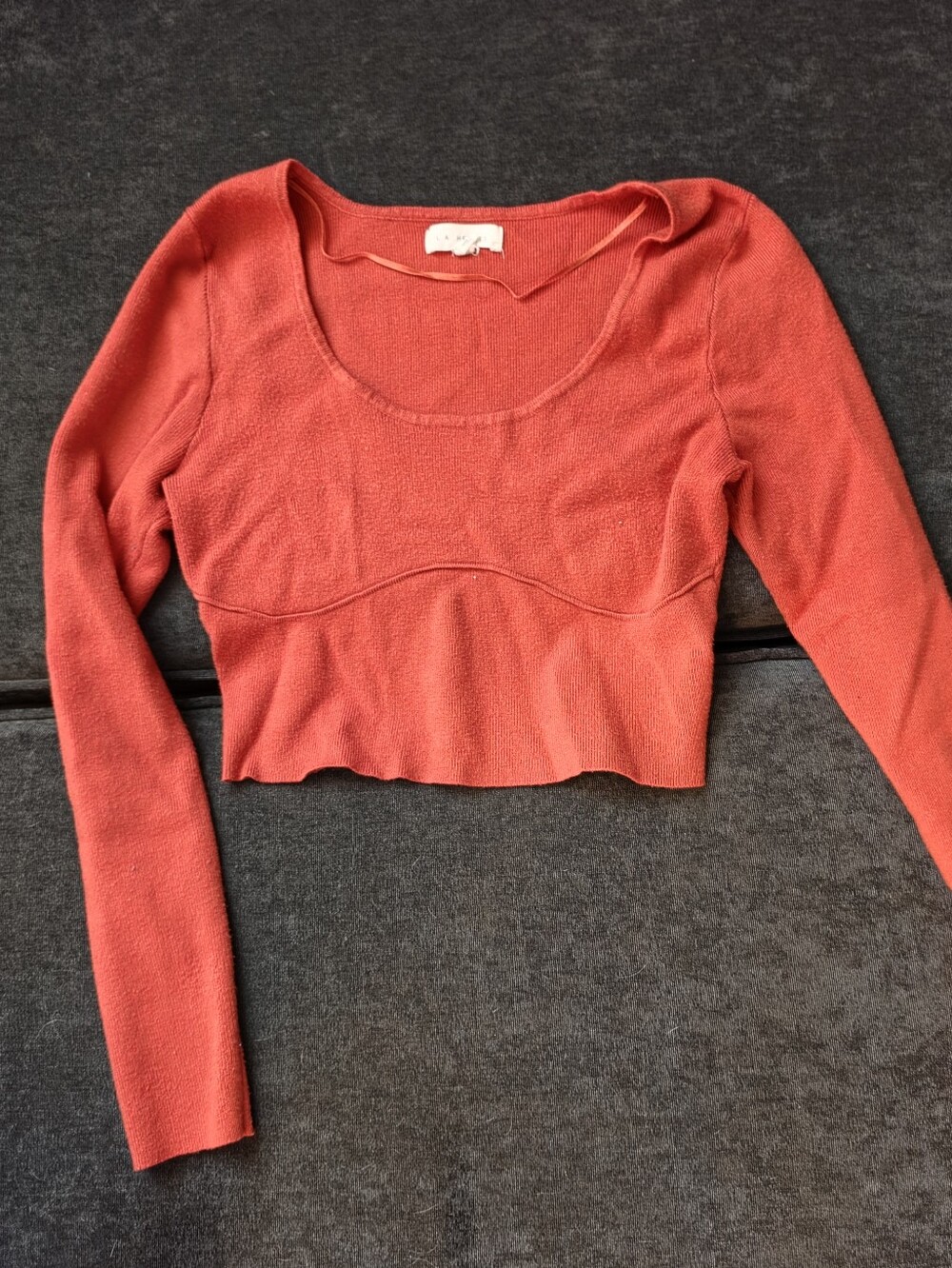 LA Hearts Coral Red Cropped Scoop Neck Long Sleeve Top